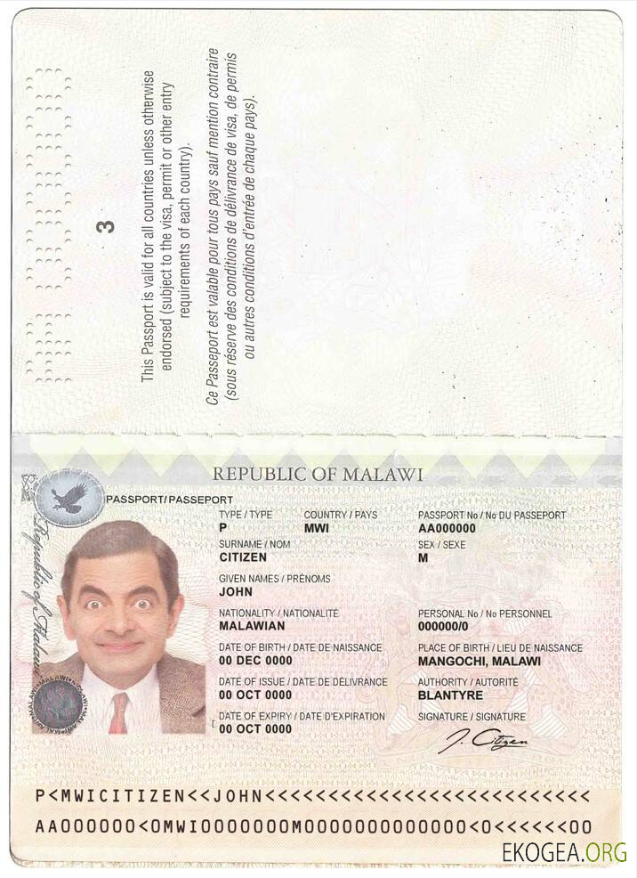 Passeport du Malawi template Passeport du Malawi template